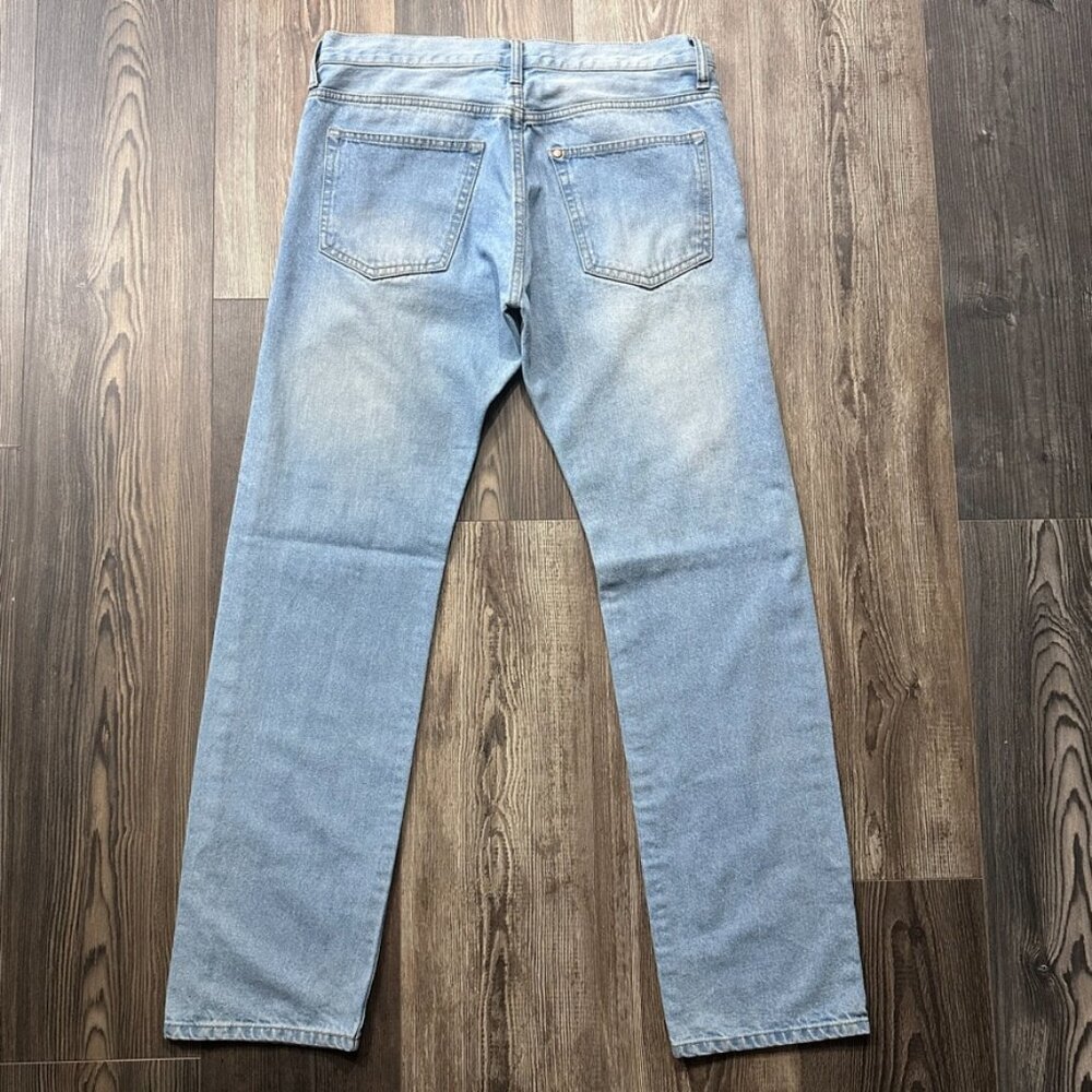 Straight Leg Denim Mens Regular 31x32 Light Blue Wash Zip Classic Minimalist - Picture 2 of 8